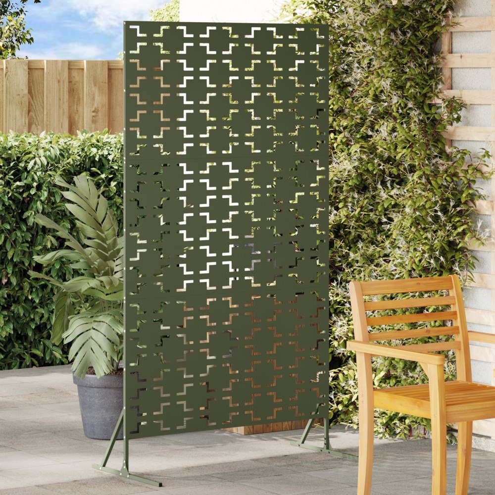 vidaXL Metallstängselpanel Olivgrön Stor Mönstrad Metallstängselpanel