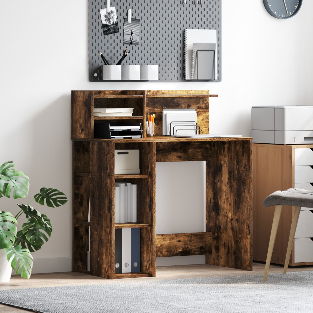 vidaXL Skrivbord med förvaring Rökt Ek 90x48x101.5 cm Konstruerat trä