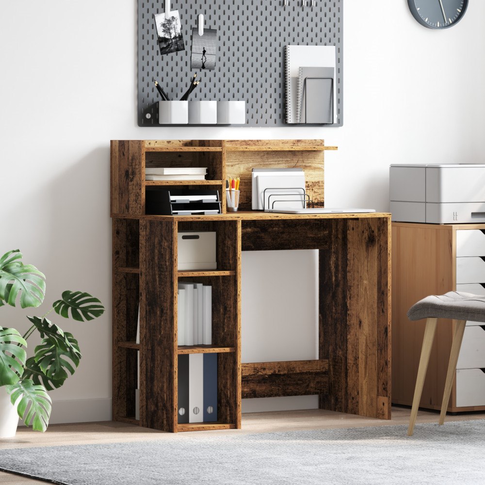 vidaXL Skrivbord med Förvaring Gammalt Trä 90x48x101.5 cm Konstruerat trä