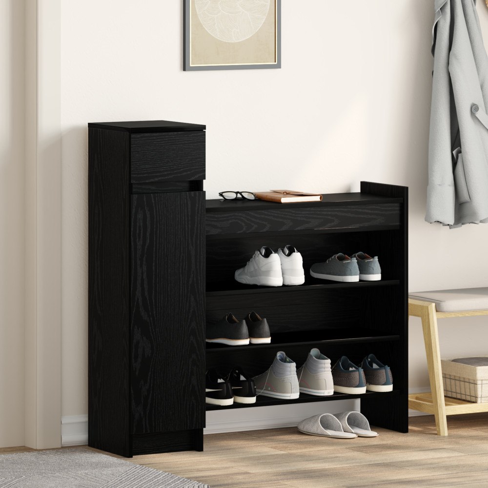 vidaXL Skåp för skor Svart ek 100,5x28x100 cm Konstruerat trä