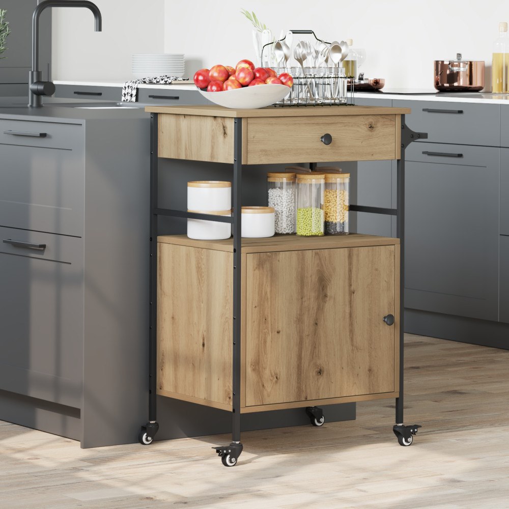 vidaXL Kökstrolley Artisan Ek 56x43x89,5 cm Konstruerat trä
