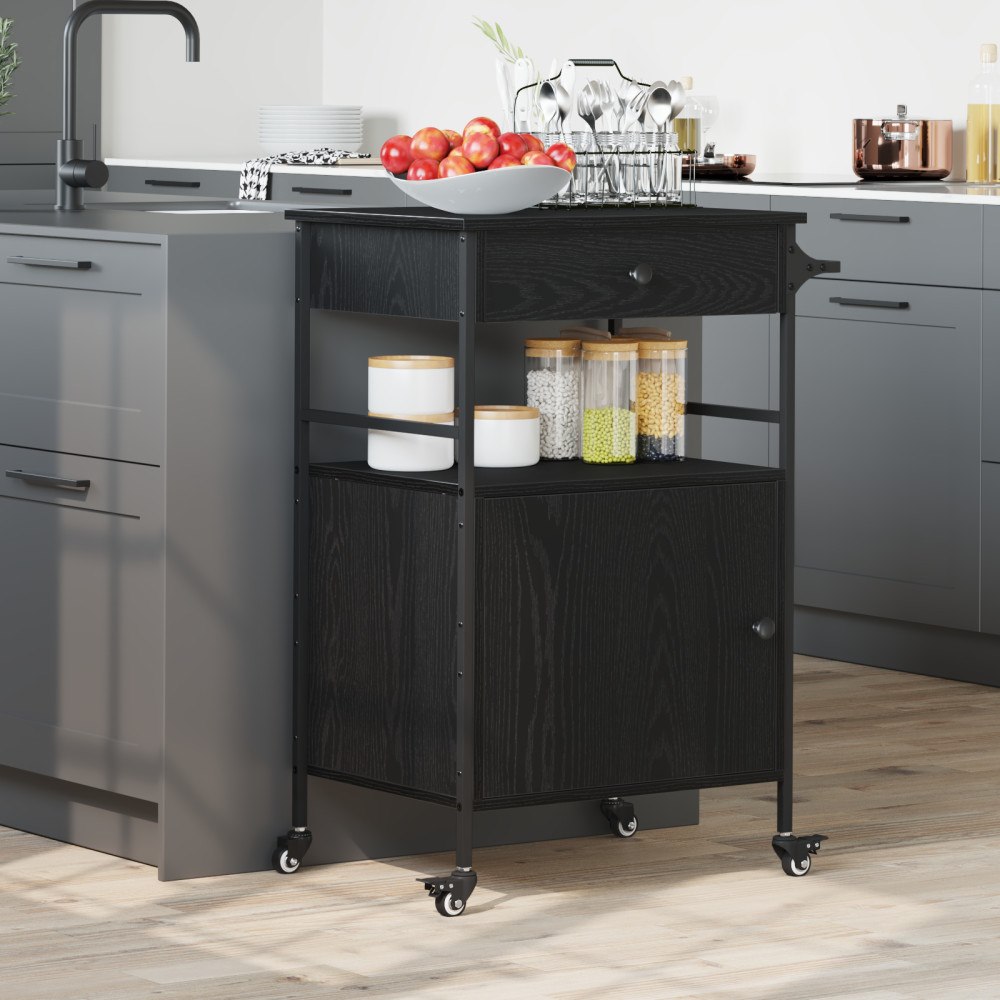 vidaXL Köksvagn Svart Ek 56x43x89,5 cm Ingenjörsträ