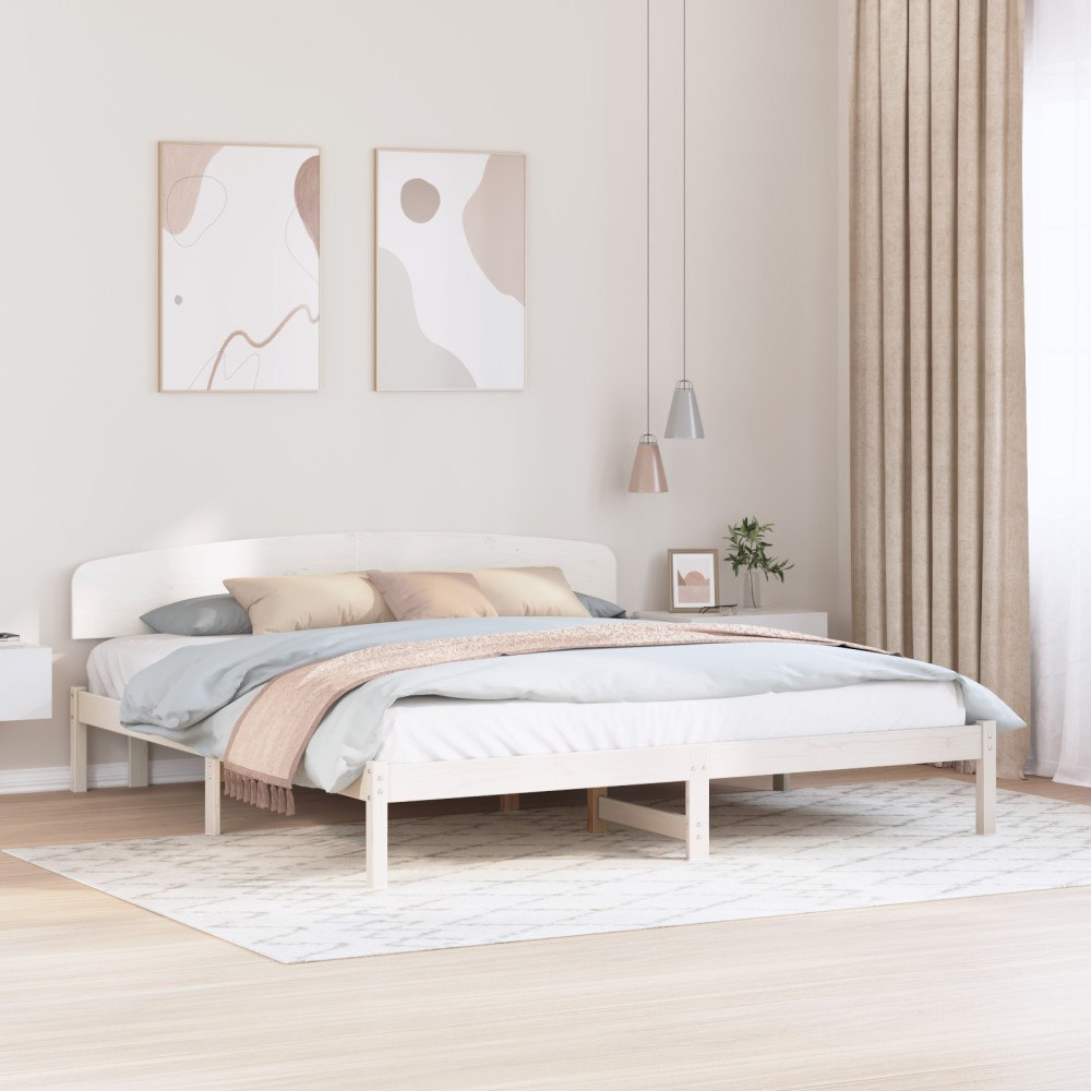 vidaXL Sängram med Huvudgavel Vit 200x200 cm Massiv Furu