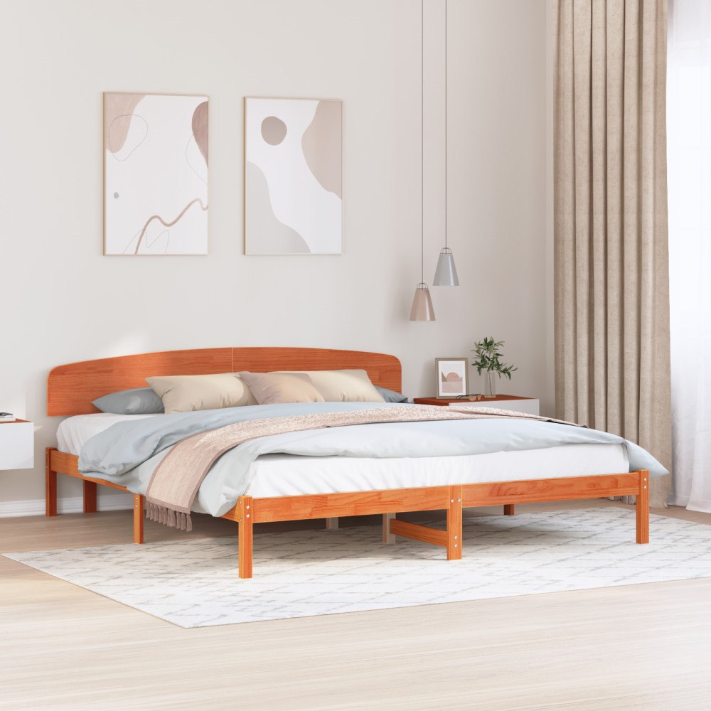 vidaXL Sängram med huvudgavel Vaxbrun 180 x 200 cm Massiv furu