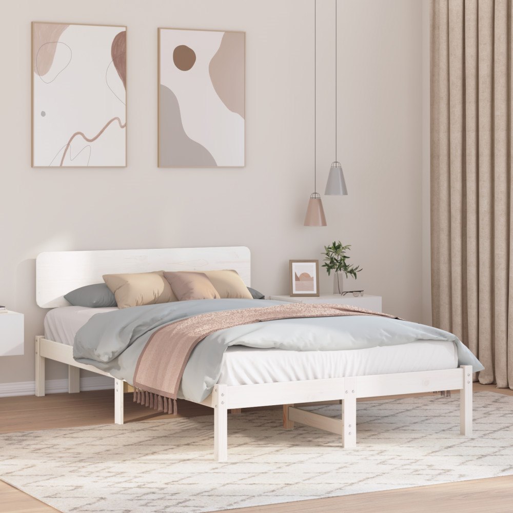 vidaXL Sängram med Sänggavel Vit 120x200 cm Solid Tallträ