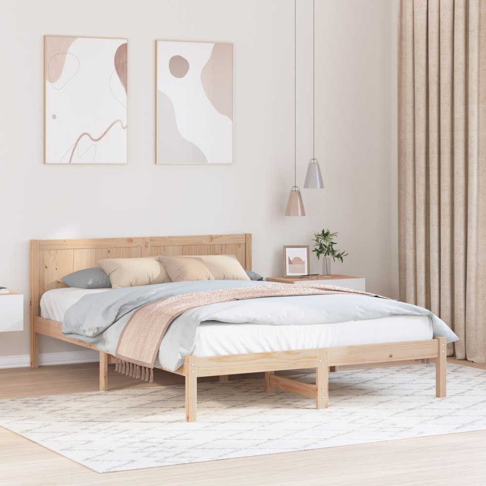 vidaXL Tallträ Sängram Naturlig Solid Tallträ 160 x 200 cm Enkel