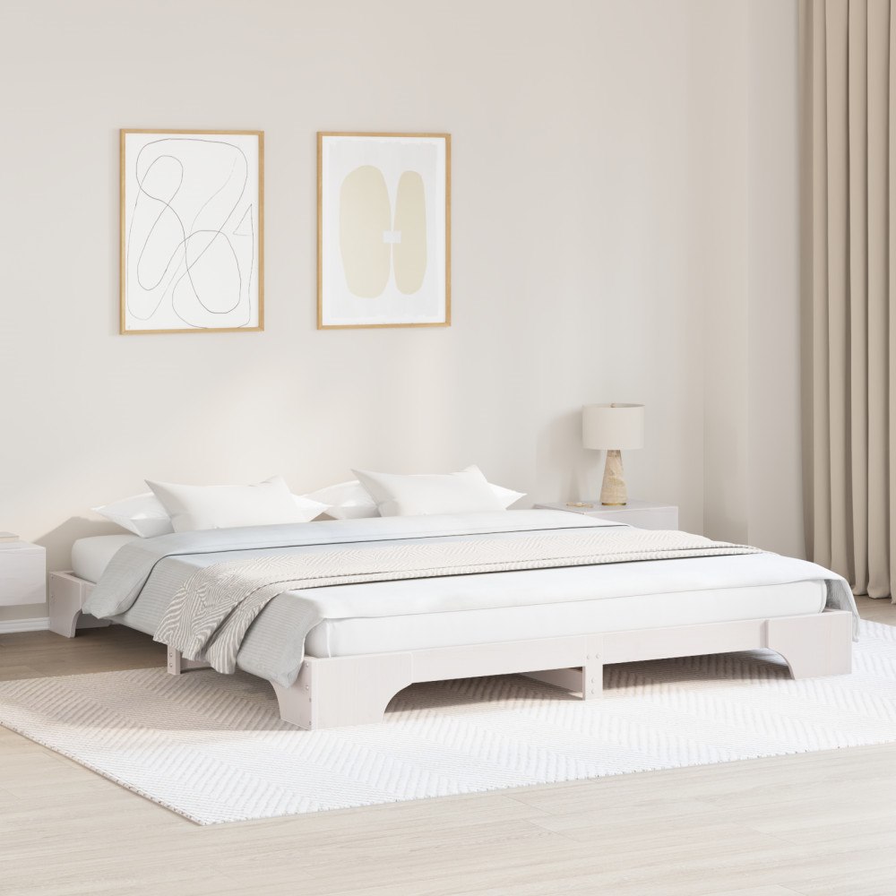 vidaXL Sängram Vit Trä 200 x 200 cm Tuff Vit Sängram Rektangulär