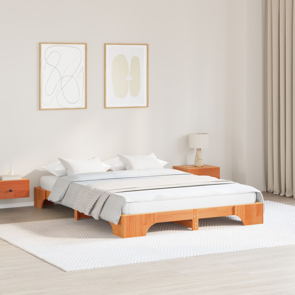vidaXL Sängram Vaxad brun Massiv Trä 150 x 200 cm Hållbar Sängram