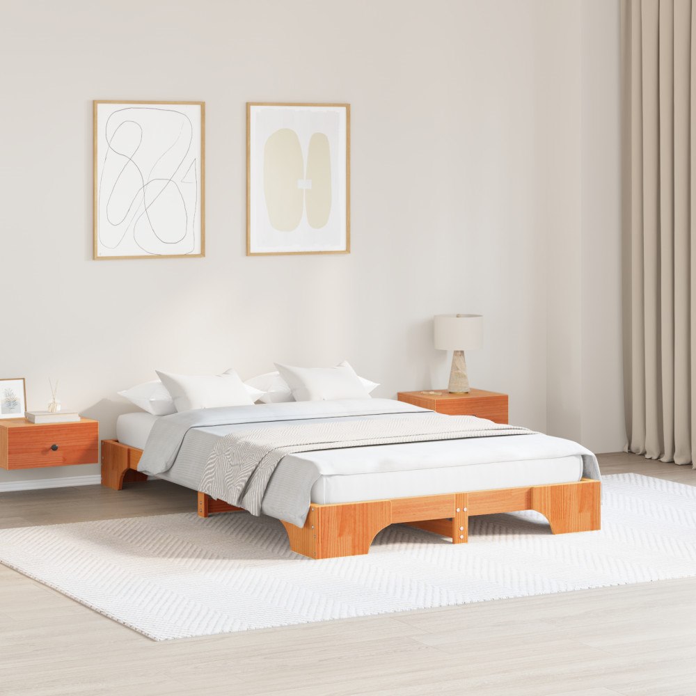 vidaXL Sängram Vaxbrun Massivt Tallträ 140 x 190 cm Hållbar Sängram