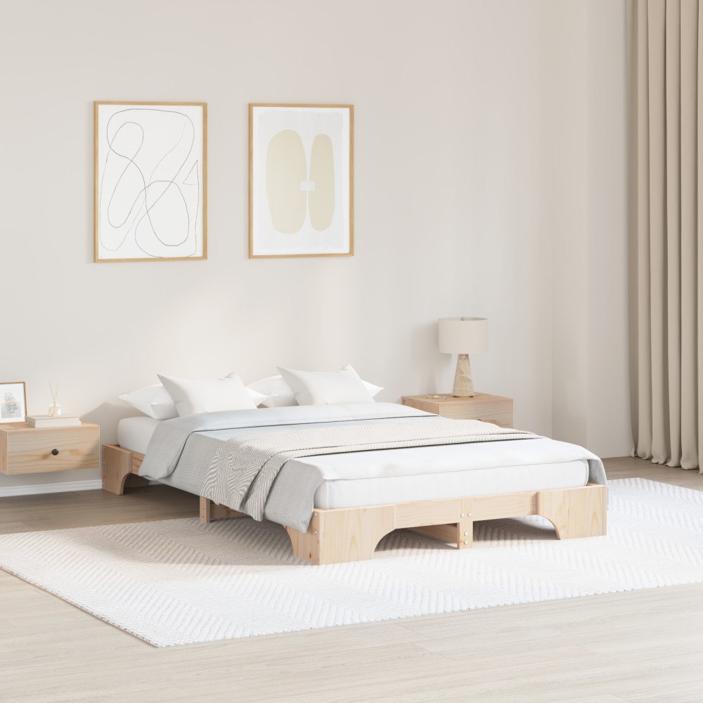 vidaXL Sängram Naturlig Massivt furu 135 x 190 cm Sängram Rektangulär