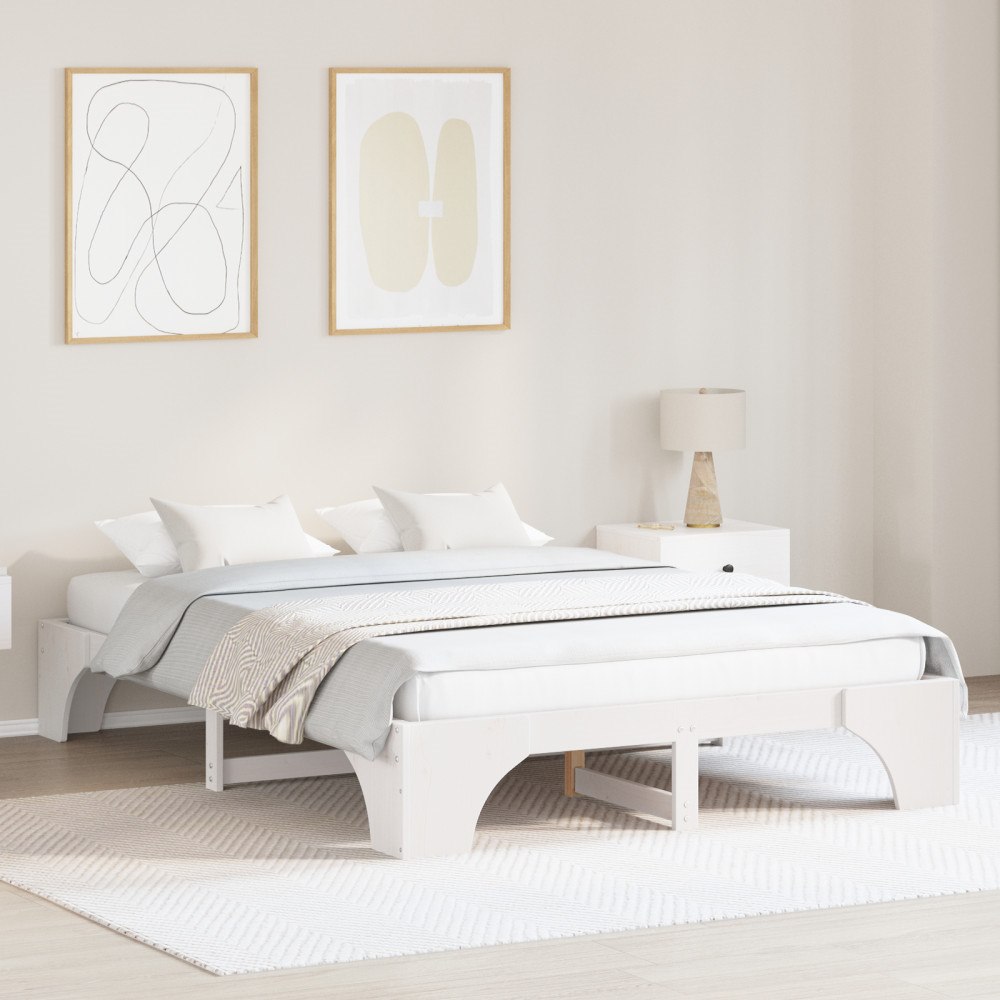 vidaXL Sängram Vit Massivt trä 160 x 200 cm Hållbar Sängram