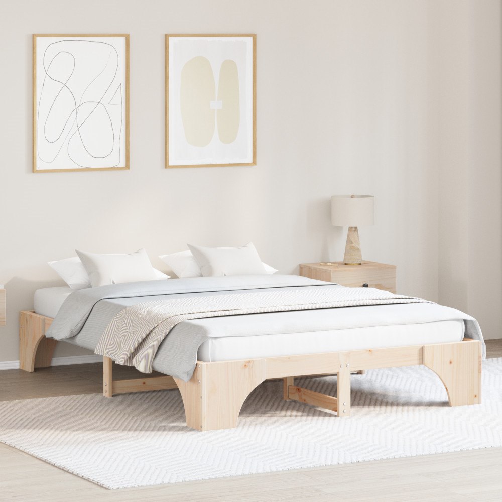 vidaXL Sängram Naturlig Massivt Furuträ 140 x 200 cm Hållbar Sängram