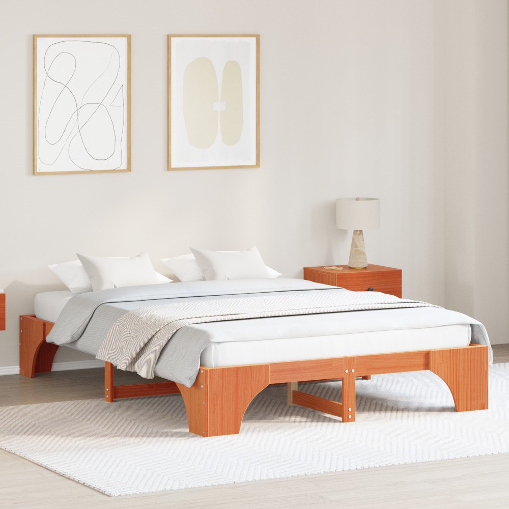 vidaXL Sängram Vaxbrun Massivt trä 140 x 200 cm Robust Rektangulär