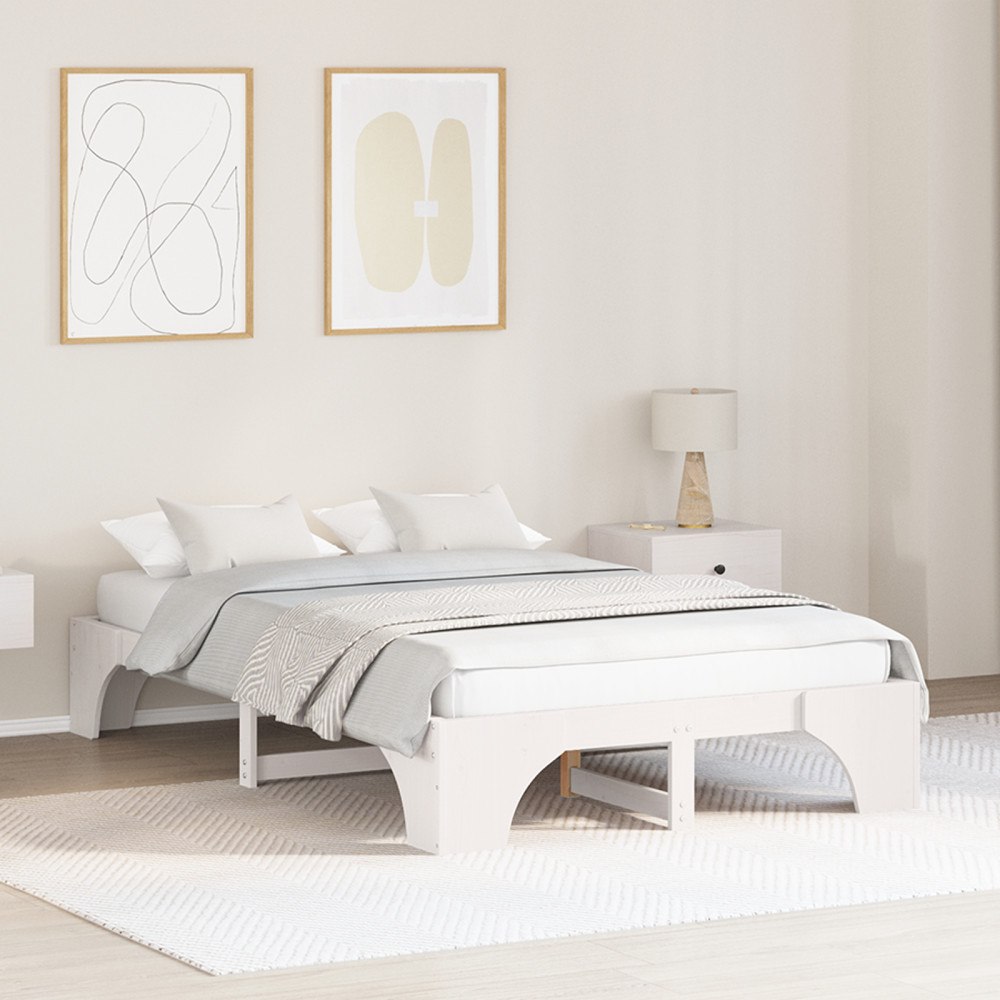 vidaXL Sängram Vit Massivt trä, Lackerad finish 135 x 190 cm Stark