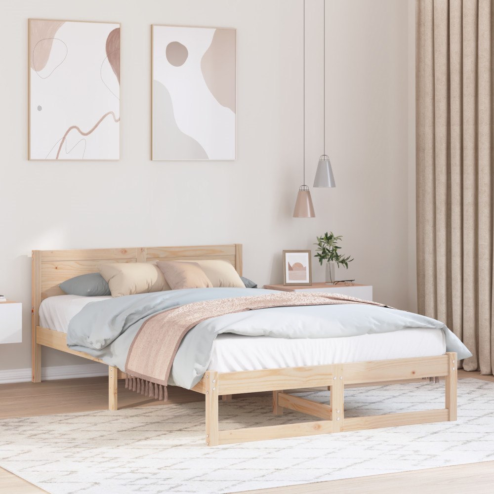 vidaXL Sängram Naturlig Massivt tallträ 120 x 200 cm Lättviktig