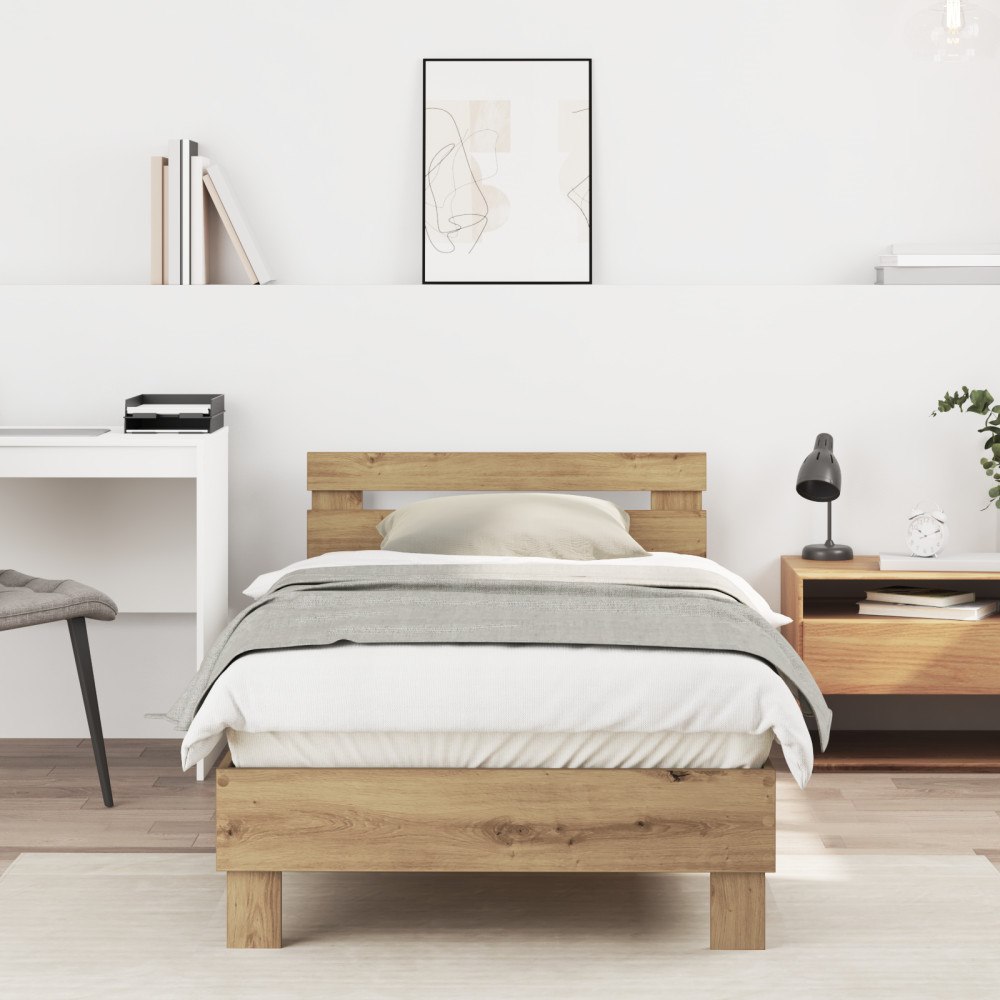 vidaXL Sängram Artisan Oak Massiv ek 90 x 200 cm Artisan Oak säng