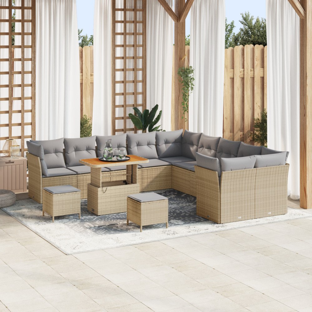 vidaXL Trädgårdsoffset 13 pcs Beige konstrotting