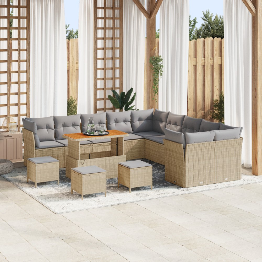 vidaXL Trädgårdsoffset 14 pcs Beige konstrotting