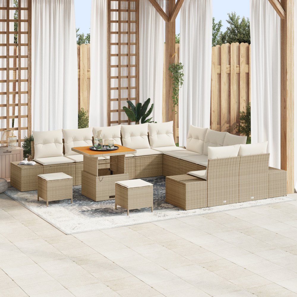 vidaXL 13-delars trädgårdsoffaset med kuddar Beige Poly Rattan Akacia, vidaXL 2-sits trädgårdsoffa med kuddar Beige Poly Rattan...