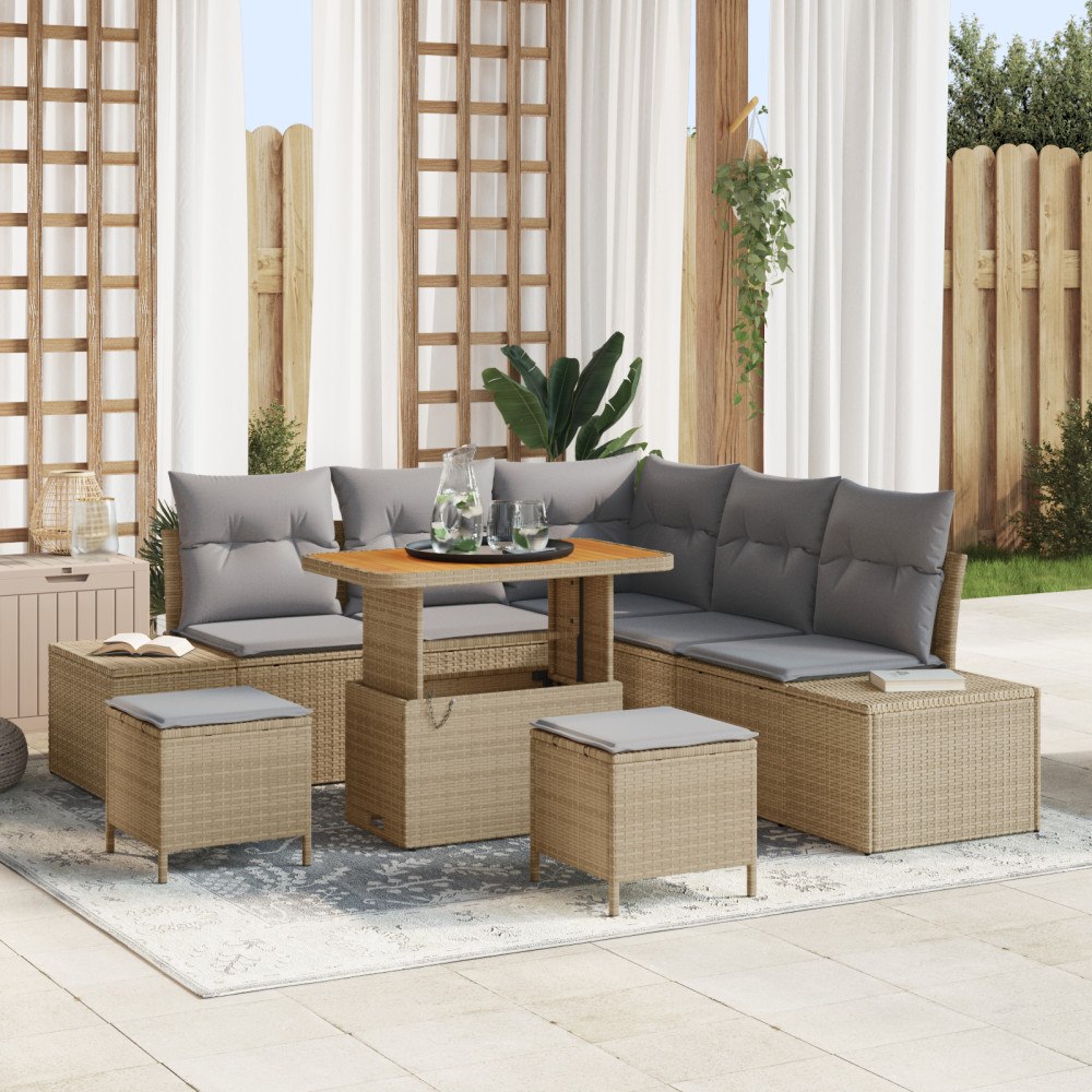 vidaXL 8-delars trädgårdsoffaset med kuddar Beige Poly Rotting Akacia, vidaXL 2-sits trädgårdsoffa med förvaring & kuddar Beige...