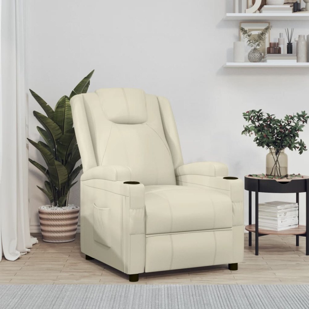 vidaXL Reclinerfåtölj gräddvit konstläder