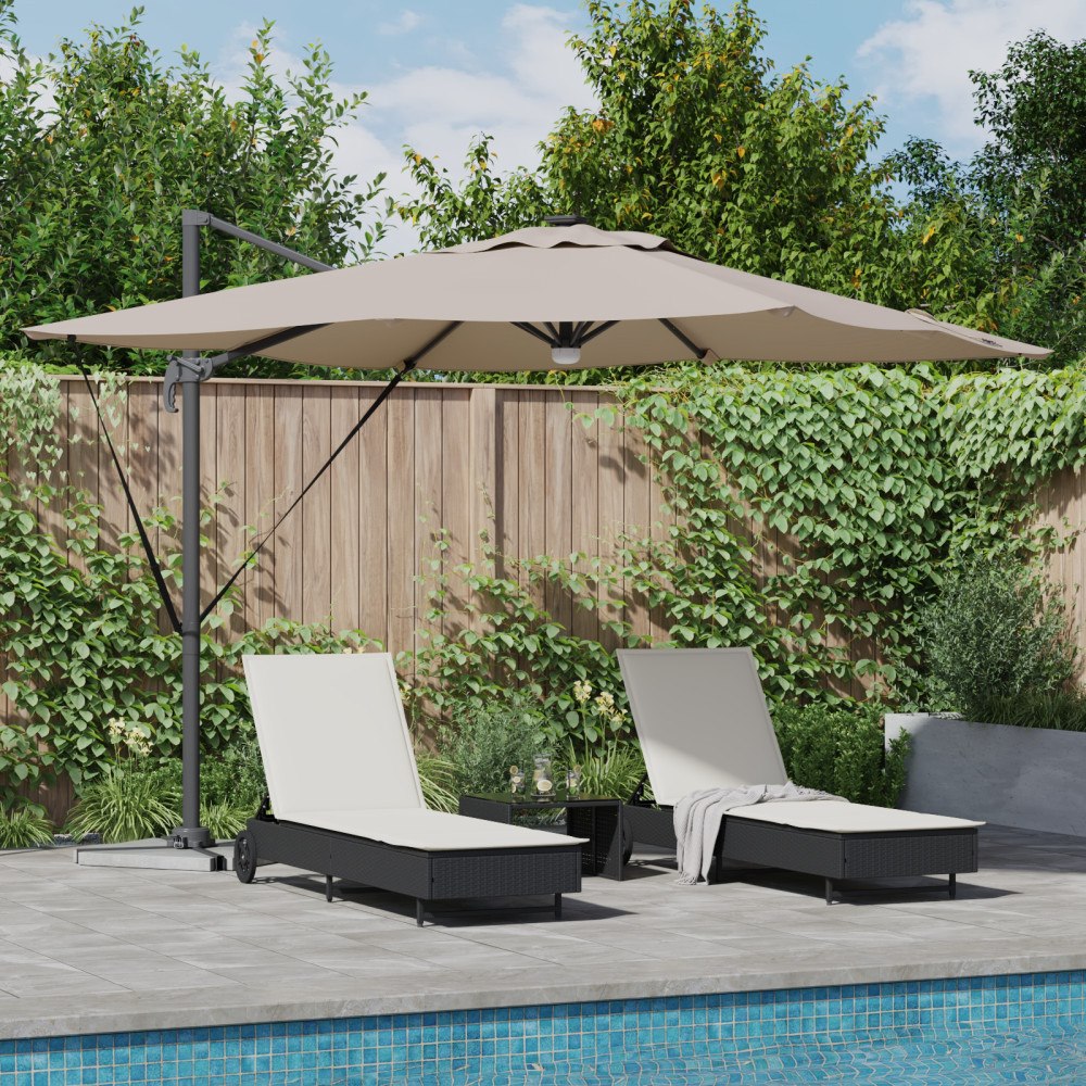 vidaXL Cantilever Roma Parasol med LED-lampor Taupe 286x285x270 cm Aluminium