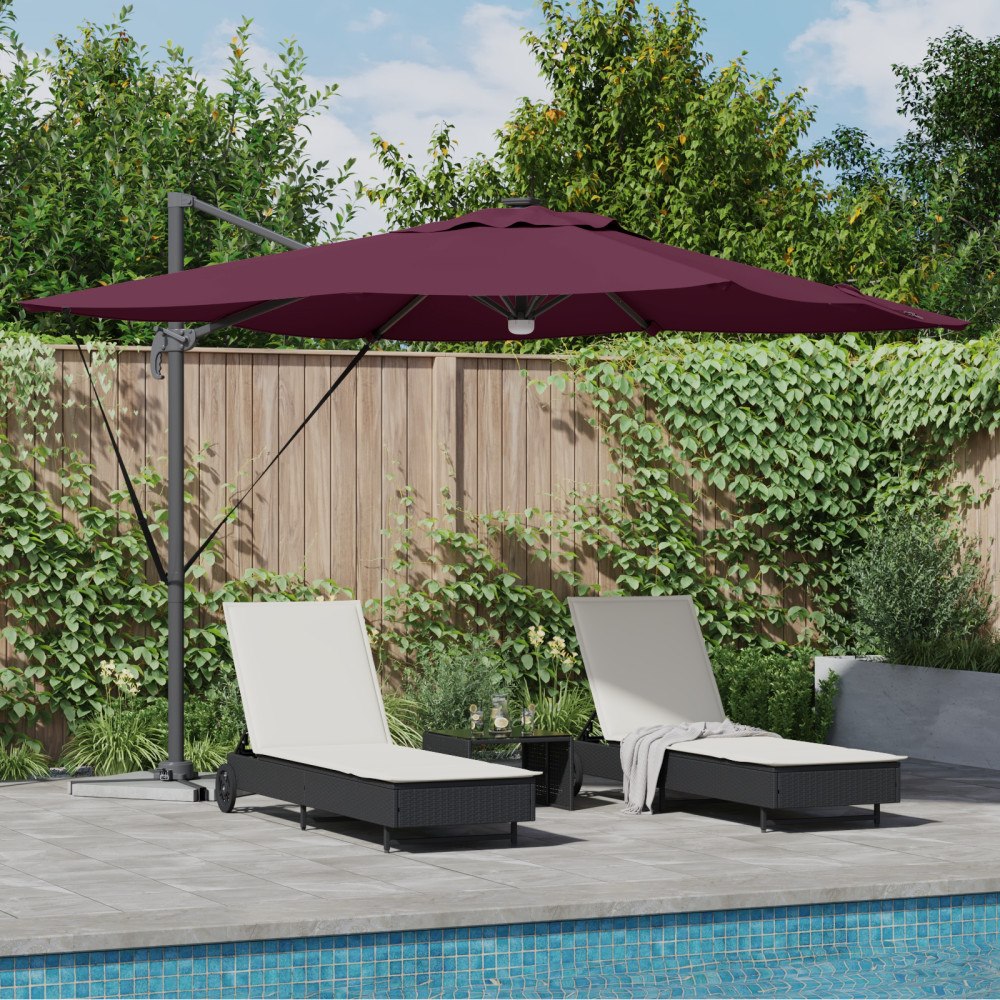 vidaXL Fristående Roma Parasol med LED Bordeaux Röd 286x285x270 cm Aluminium