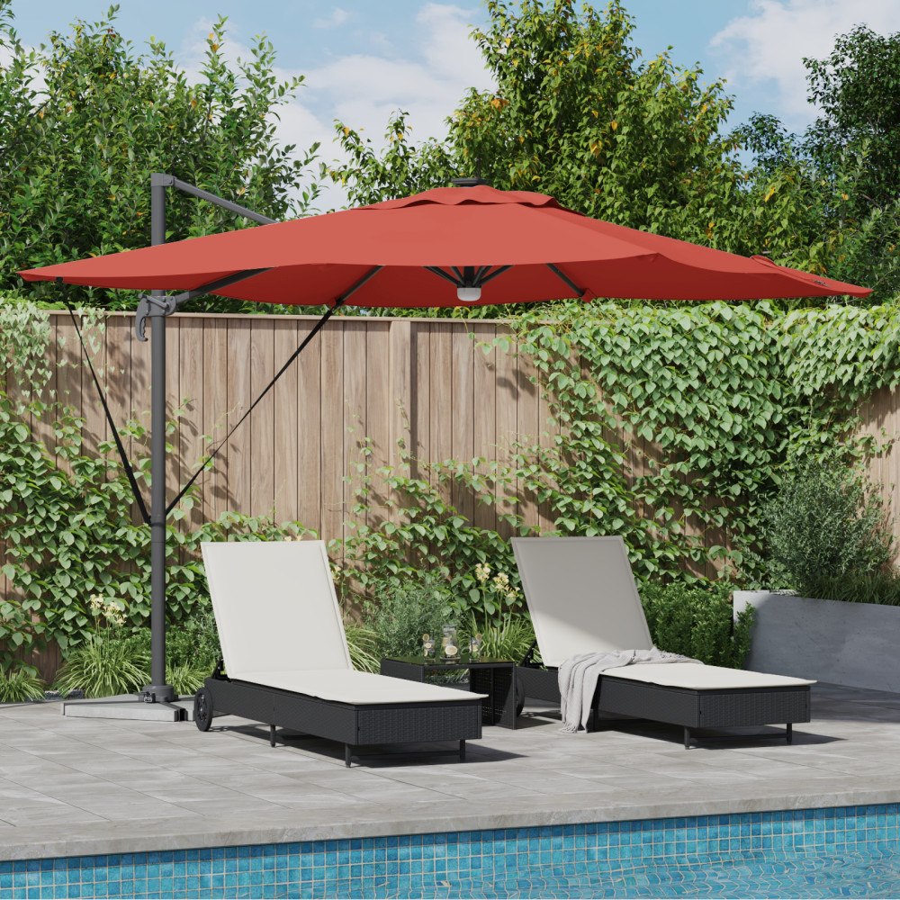 vidaXL Cantilever Roma Parasol med LED-lampor Terracotta 286x285x270 cm Aluminium