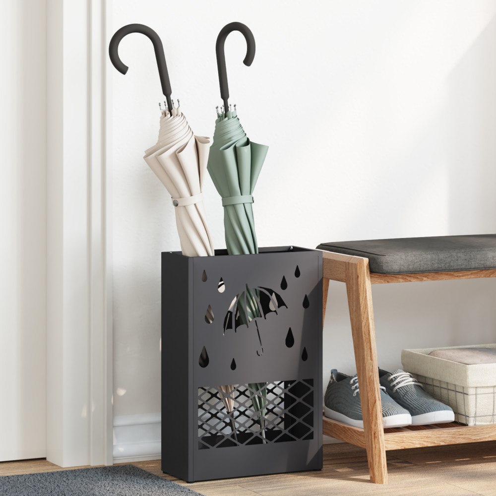 vidaXL Paraplyställ Svart Metall Medium Paraplyställ Rektangulär