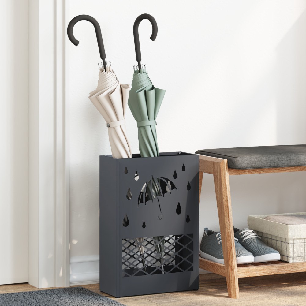vidaXL Paraplyställ Antracit Metall Medium Snygga Inläggningar