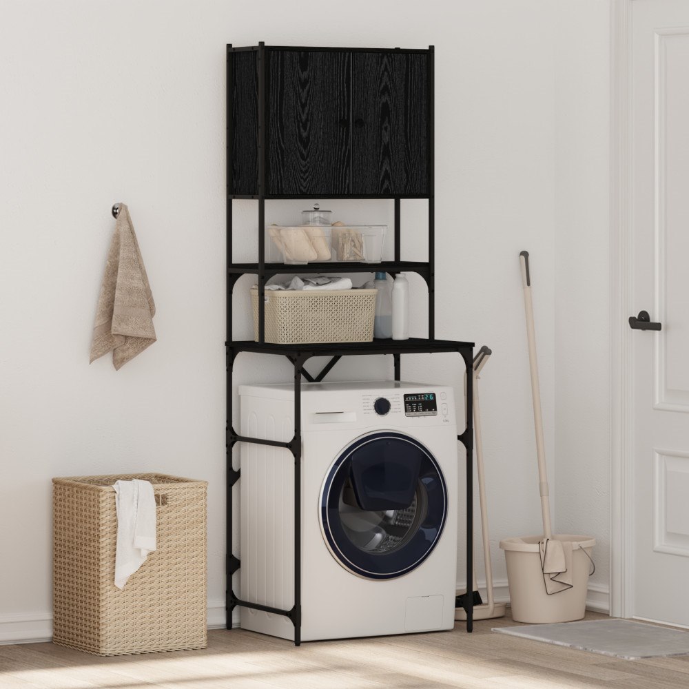 vidaXL Tvättmaskinsförvaring Svart Ek 68x48.5x194 cm