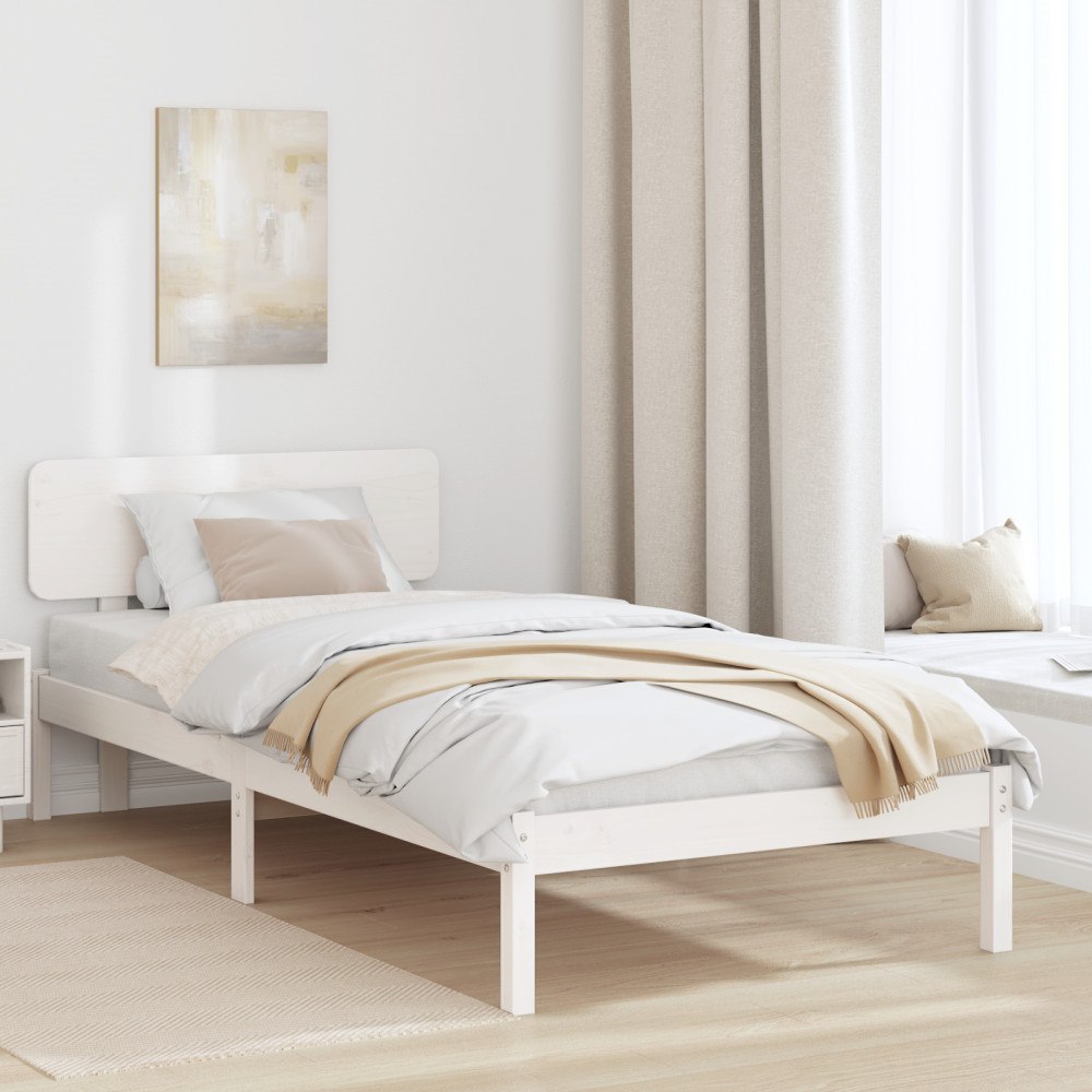 vidaXL Sängram med huvudgavel Vit 80 x 200 cm Massiv furu