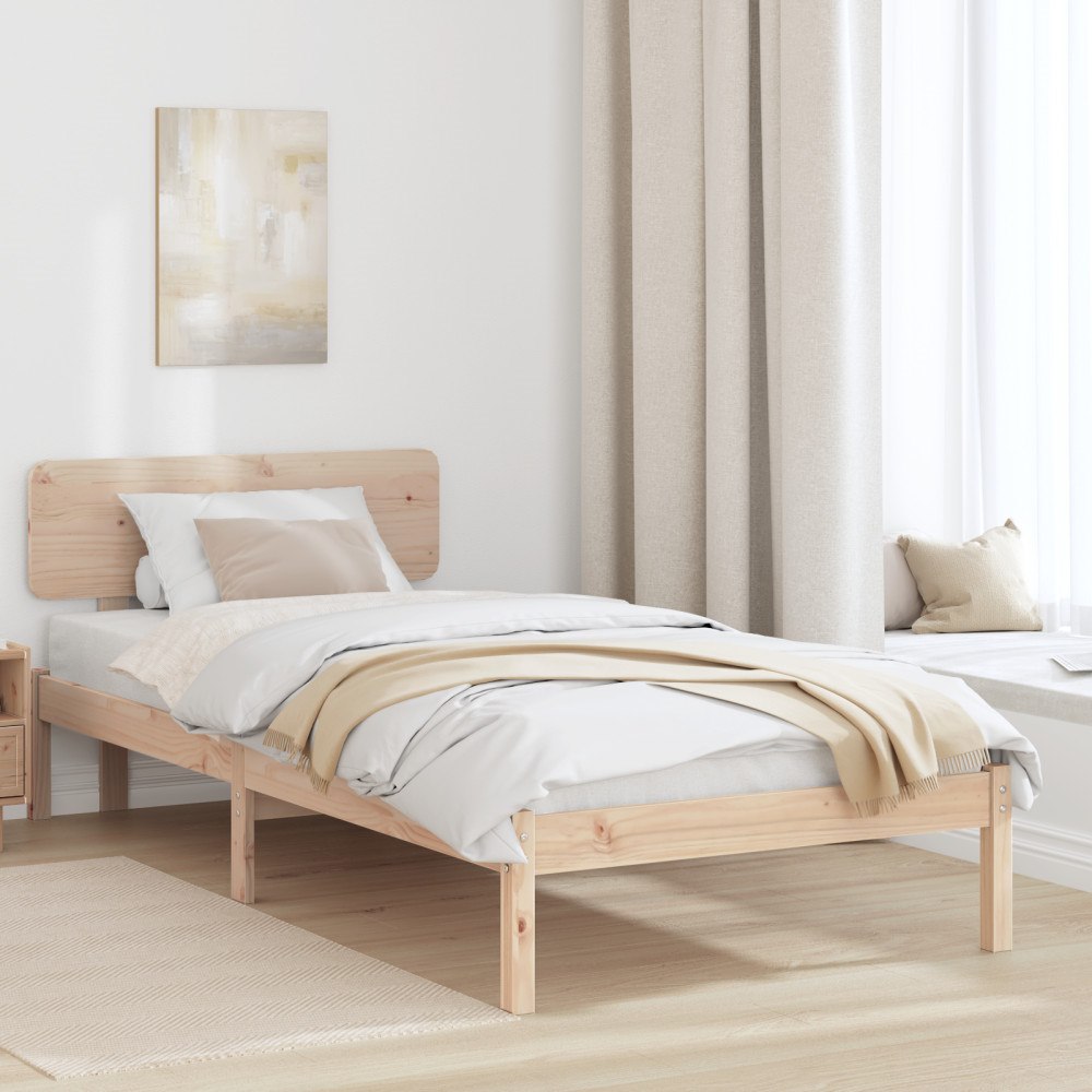 vidaXL Sängram med huvudgavel Naturfärg 90 x 190 cm Massiv furu