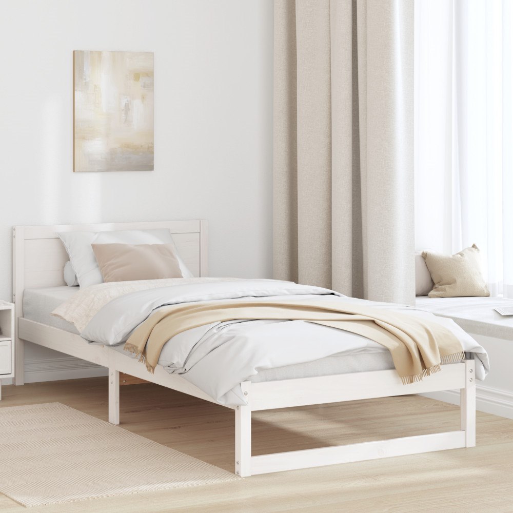 vidaXL Sängram med huvudgavel Vit 100 x 200 cm Massiv furu