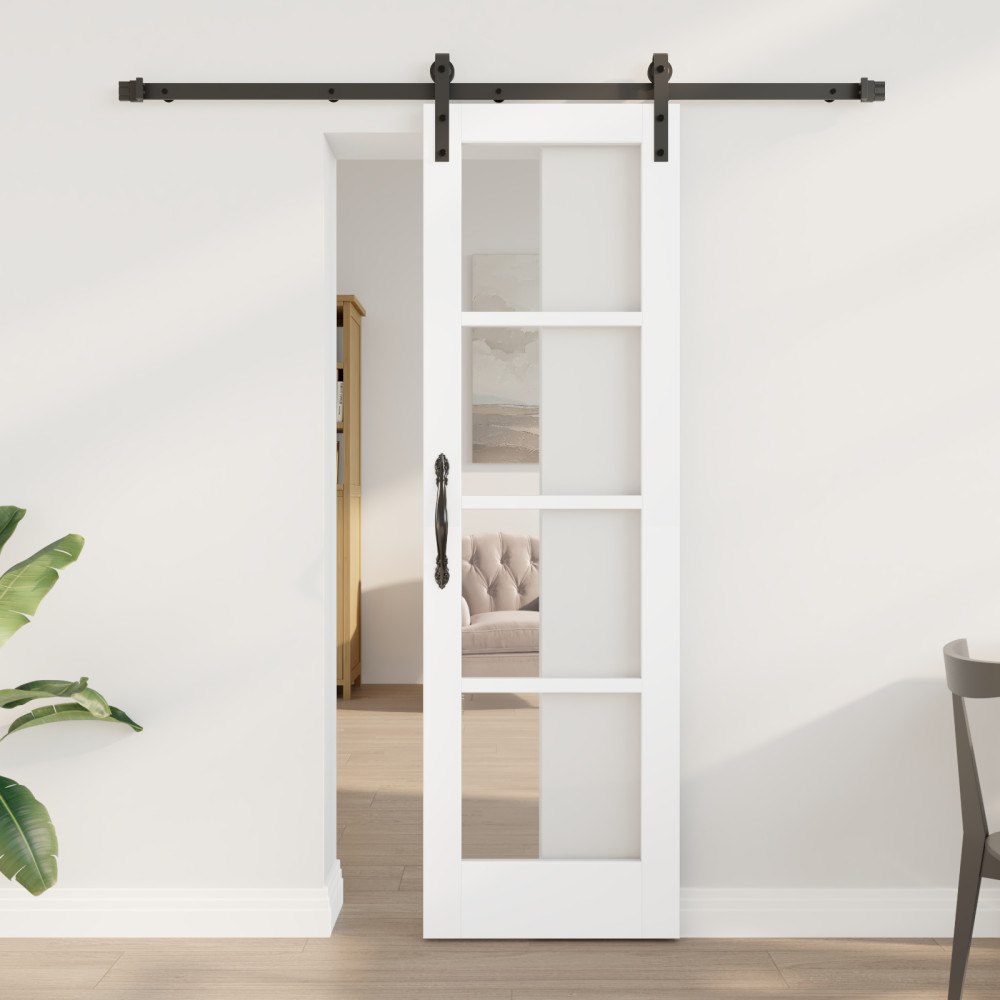 vidaXL Skjutdörr med hårdvarusats 'ORKDAL'Vit Massivträ & Glas, vidaXL Inredningsdörr med Glas 'ORKDAL'Vit 61x198.5x4 cm
