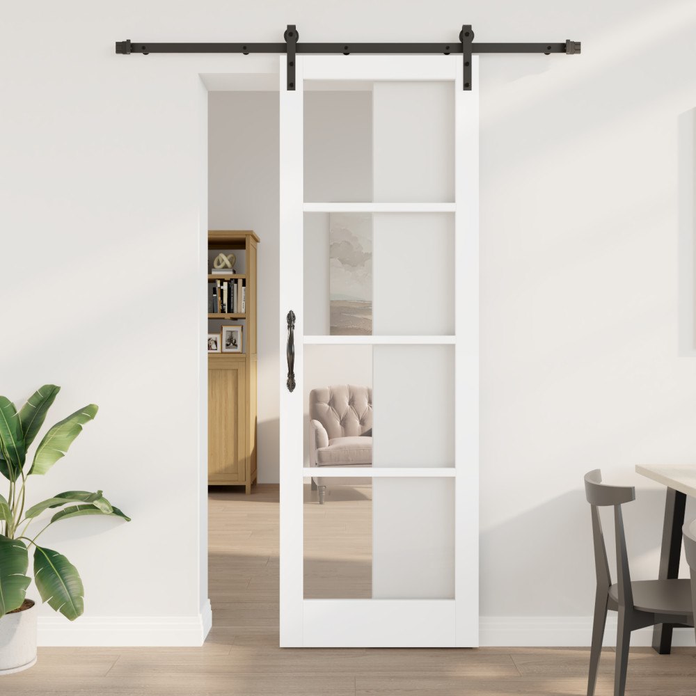 vidaXL Skjutdörr med Hårdvaruset 'ORKDAL'Vit Massivträ & Glas, vidaXL Inredningsdörr med Glas 'ORKDAL'Vit 78x232x4 cm