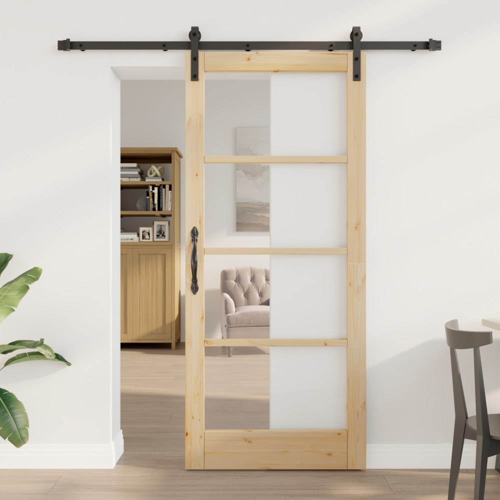 vidaXL Skjutdörr med Beslagsset 'ORKDAL'Massivt Trä & Glas, vidaXL Inredningsdörr med Glas 'ORKDAL'86x198.5x4 cm Massivt Trä Fu...