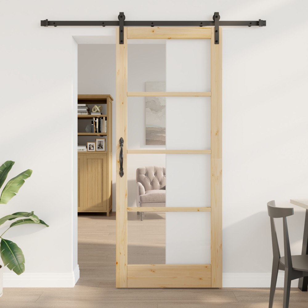 vidaXL Skjutdörr med Hårdvarusats 'ORKDAL'Massivt Trä & Glas, vidaXL Inredningsdörr med Glas 'ORKDAL'86x211x4 cm Massivt Talltr...