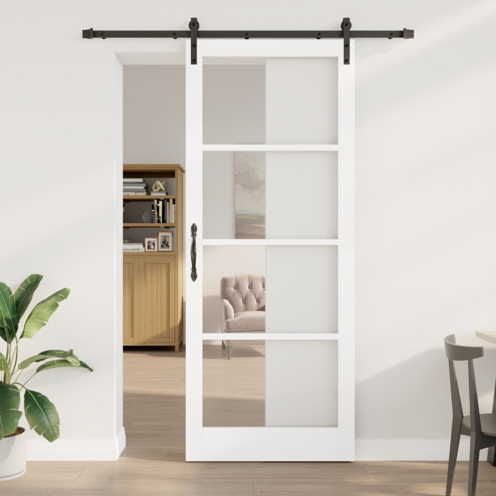 vidaXL Skjutdörr med Tillbehör 'ORKDAL'Vit Massivt Trä & Glas, vidaXL Inredningsdörr med Glas 'ORKDAL'Vit 93x232x4 cm