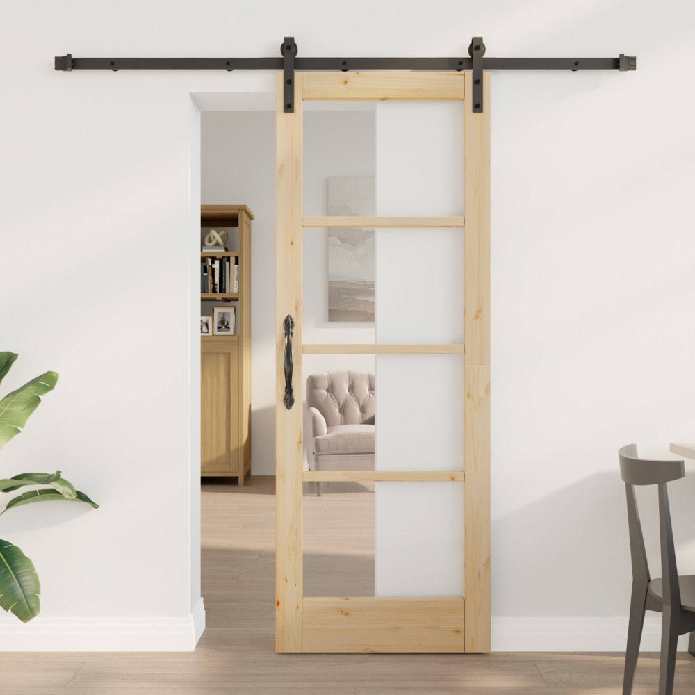 vidaXL Skjutdörr med Utrustningssats 'ORKDAL'Massivt Trä & Glas, vidaXL Inredningsdörr med Glas 'ORKDAL'73,5x198,5x4 cm Massivt...