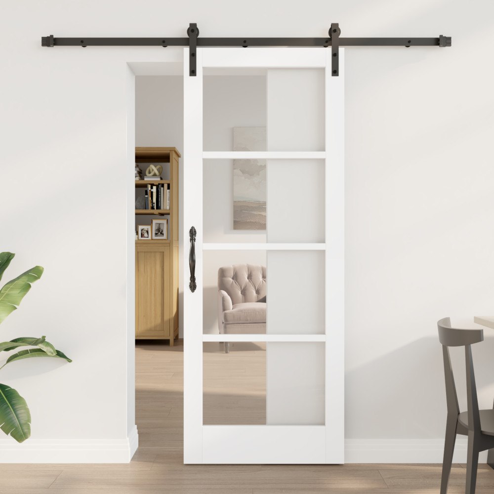 vidaXL Skjutdörr med skjutdörrsset 'ORKDAL'Vit massiv trä & glas, vidaXL Inredningsdörr med glas 'ORKDAL'Vit 78x202x4 cm