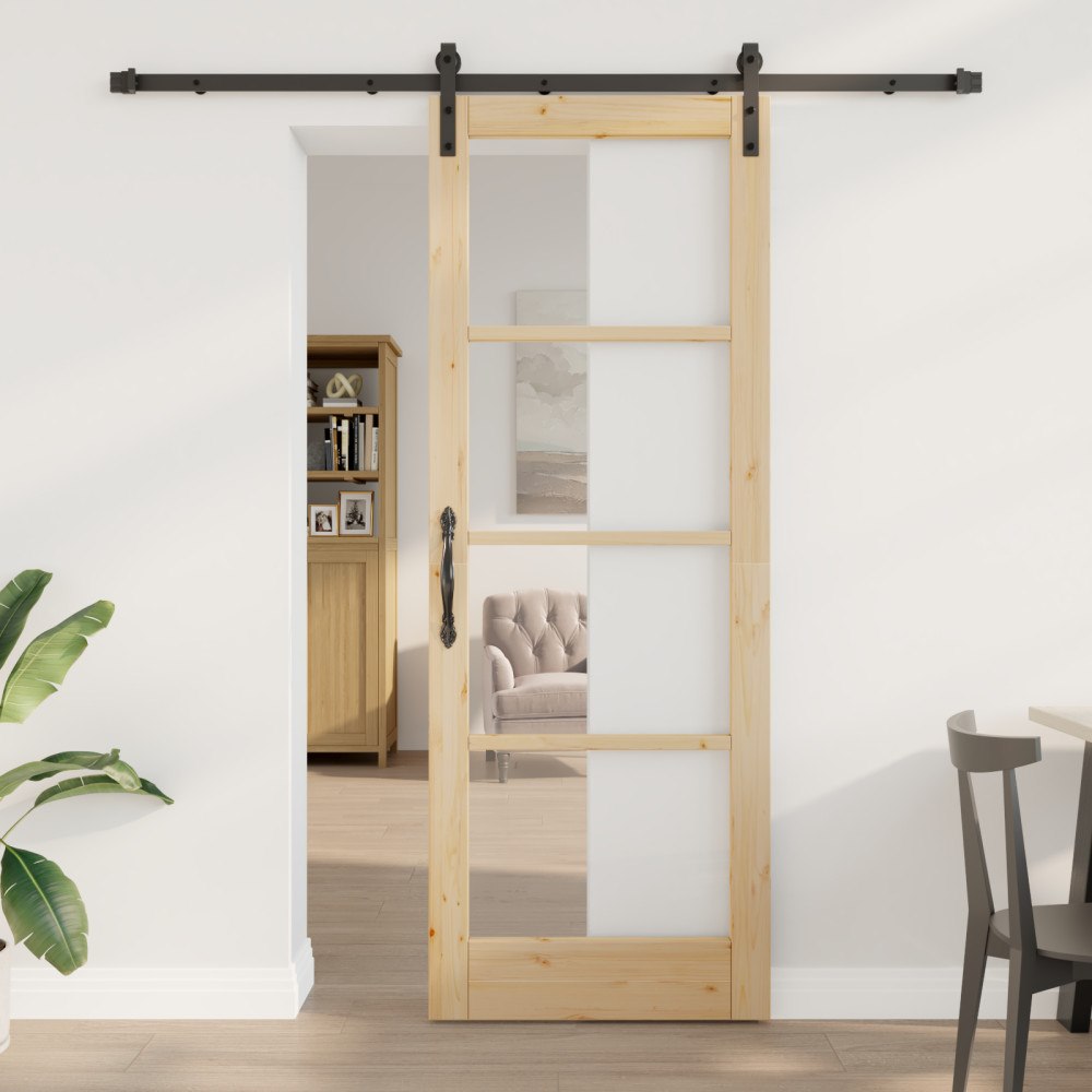 vidaXL Skjutdörr med Tillbehörsset 'ORKDAL'Solid Trä & Glas, vidaXL Inredningsdörr med Glas 'ORKDAL'78x211x4 cm Solid Furu