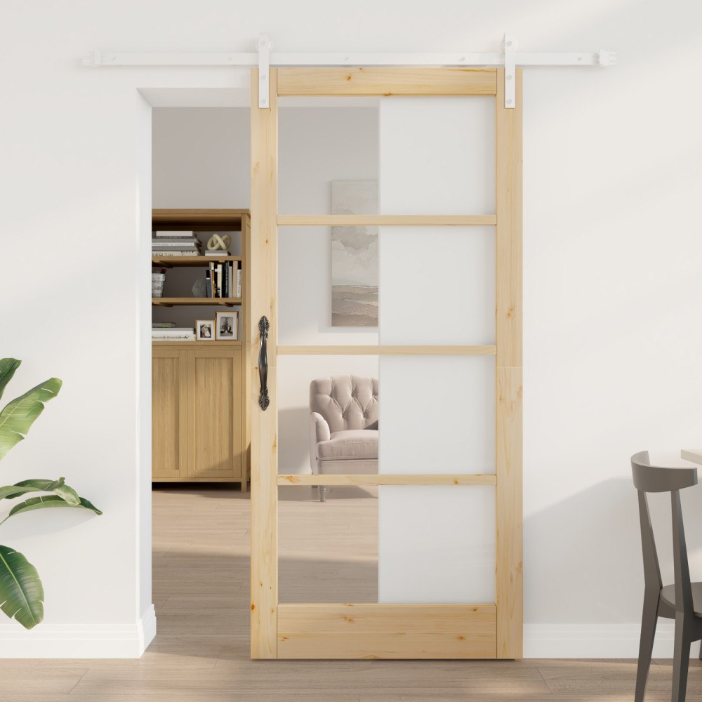 vidaXL Skjutdörr med Hårdvarusats 'ORKDAL'Massivt Trä & Glas, vidaXL Inredningsdörr med Glas 'ORKDAL'93x202x4 cm Massivt Talltr...