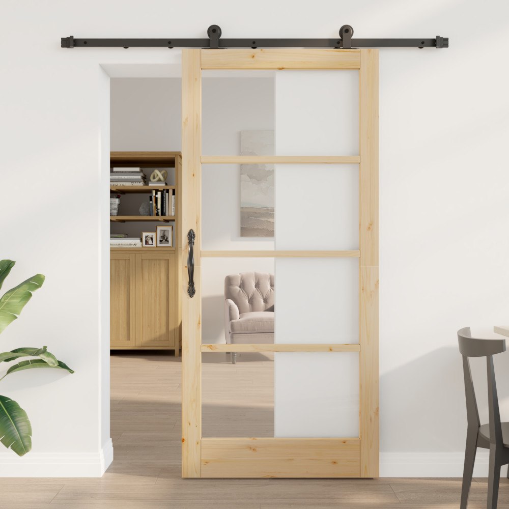 vidaXL Skjutdörr med Hårdvarusats 'ORKDAL'Massiv trä & glas, vidaXL Inredningsdörr med glas 'ORKDAL'93x202x4 cm Massiv trä