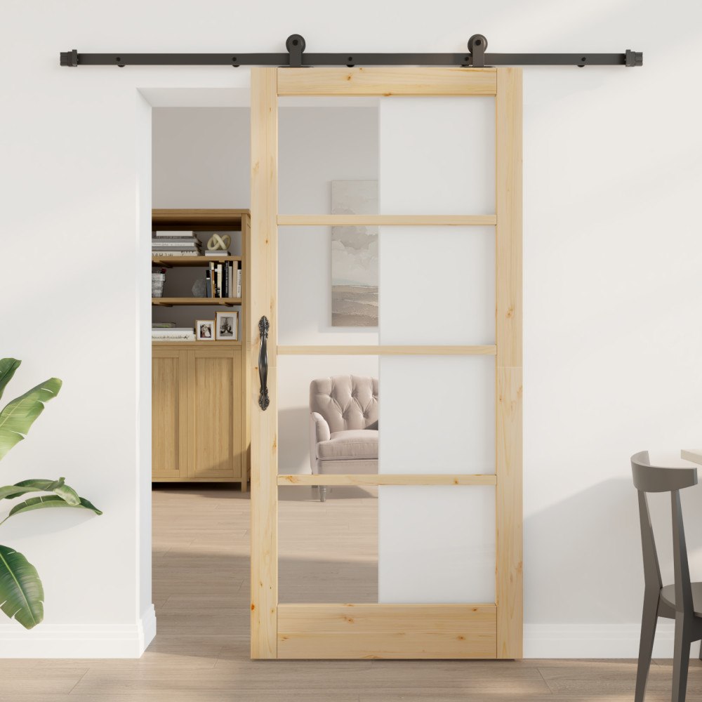 vidaXL Skjutdörr med Tillbehörsset 'ORKDAL'Massiv Trä & Glas, vidaXL Inredningsdörr med Glas 'ORKDAL'93x202x4 cm Massiv Furuträ