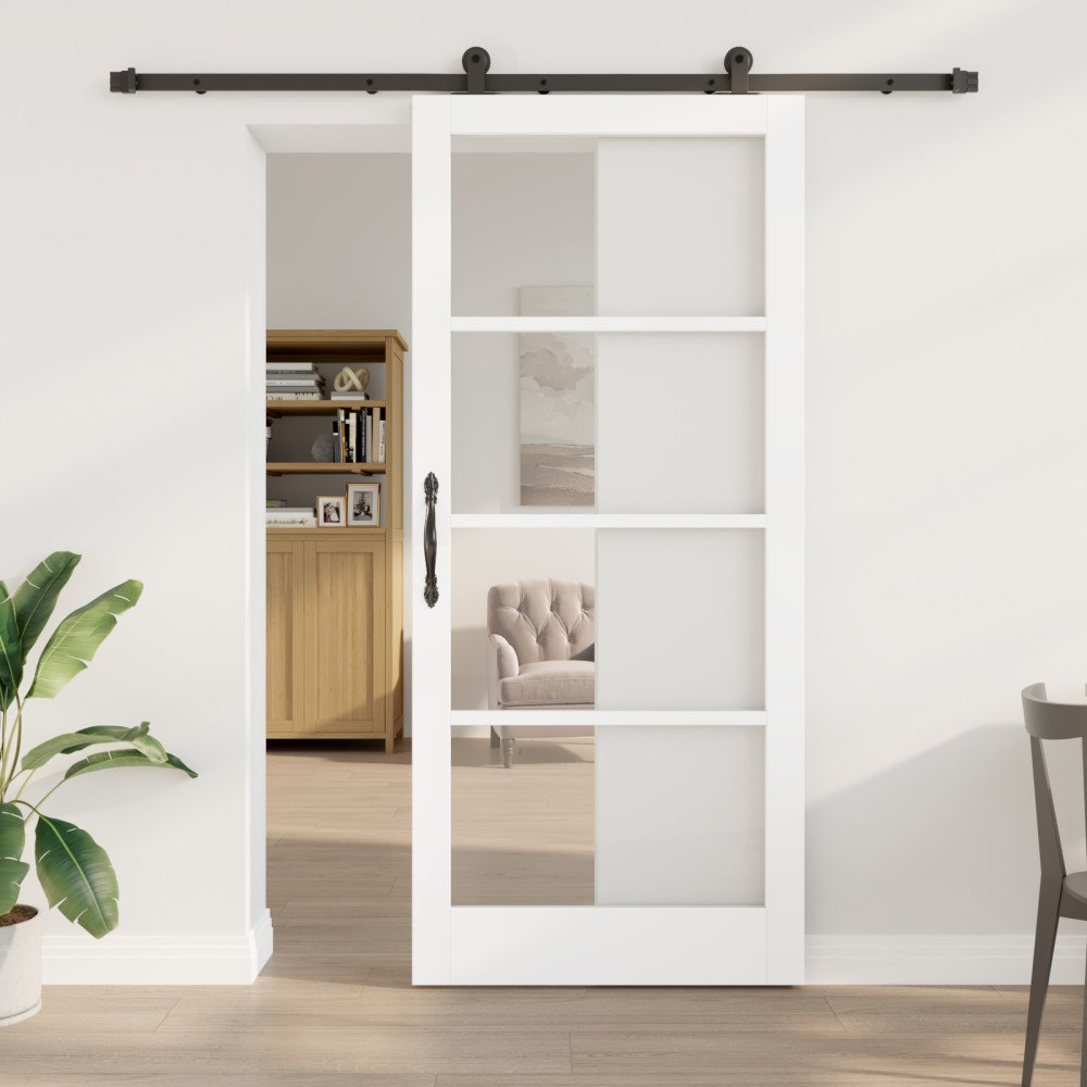 vidaXL Skjutdörr med Beslag Sats 'ORKDAL'Vit Massivt Trä & Glas