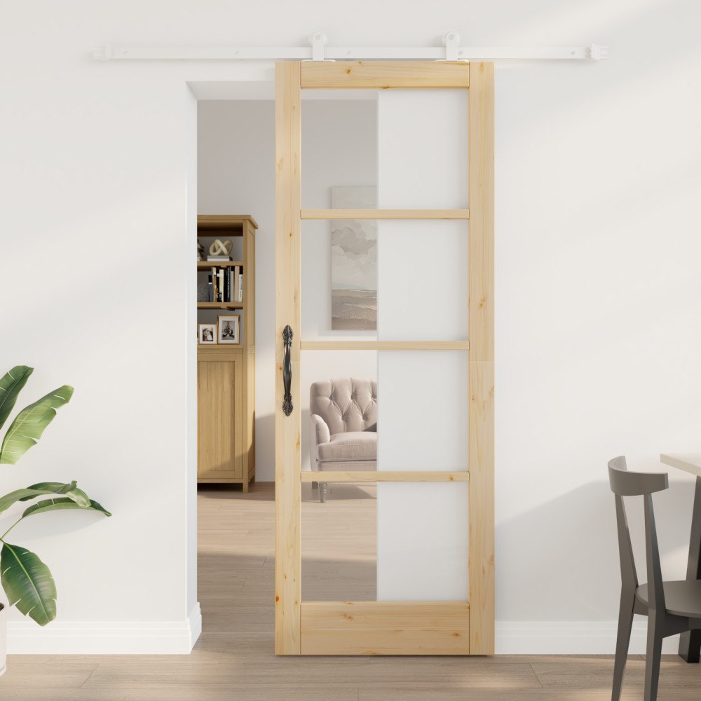 vidaXL Skjutdörr med hårdvarusats 'ORKDAL'Massivt trä & glas, vidaXL Inredningsdörr med glas 'ORKDAL'78x211x4 cm Massivt trä ta...