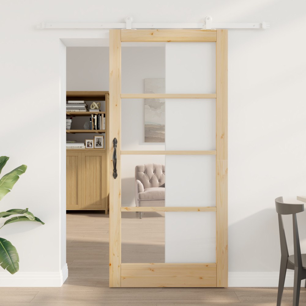 vidaXL Skjutdörr med hårdvaruset 'ORKDAL'Massivt trä & Glas, vidaXL Inomhusdörr med Glas 'ORKDAL'93x202x4 cm Massivt tallträ