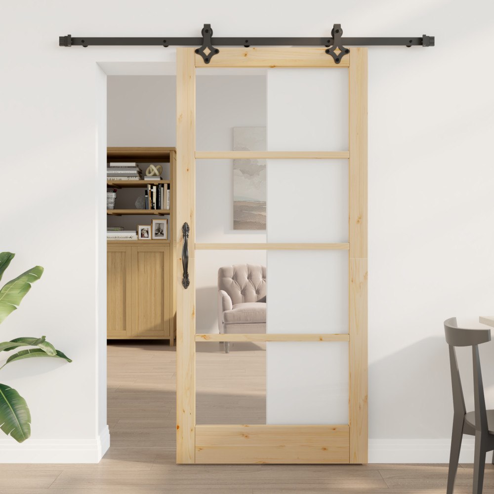 vidaXL Skjutdörr med Utrustning Set 'ORKDAL'Massivt Trä & Glas, vidaXL Inomhusdörr med Glas 'ORKDAL'93x202x4 cm Massivt Trä Fur...