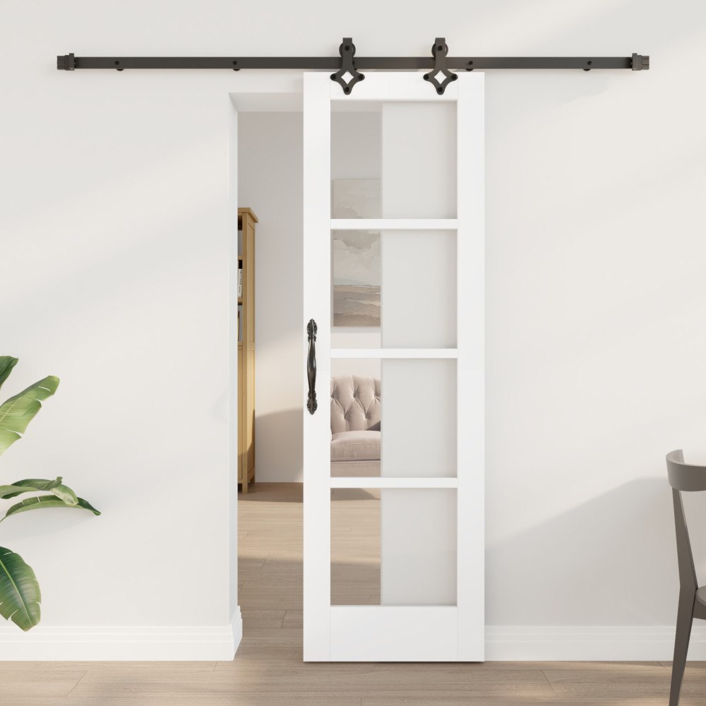 vidaXL skjutdörr med hårdvaruset 'ORKDAL'vit massiv trä & glas, vidaXL inredningsdörr med glas 'ORKDAL'vit 61x198.5x4 cm